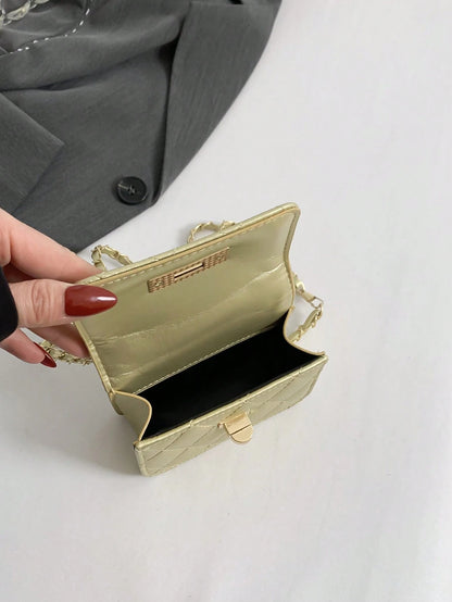 New Mini Square Bag Women Handbag Diamond Pattern Stitching Shoulder Bag Woven Chain Bag Flip Small Bag Cute Diagonal Cross-Body Bag