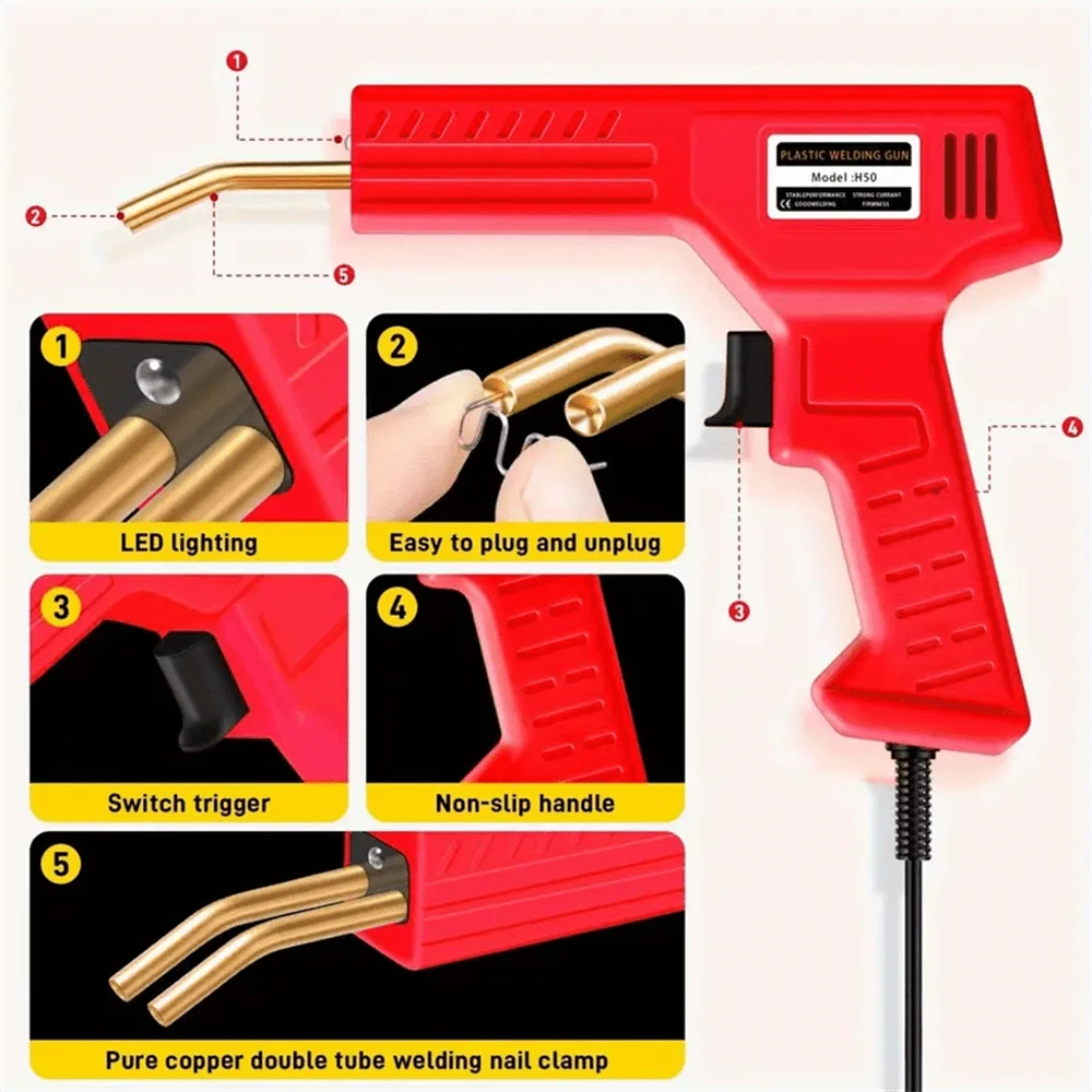 New Plastic Welder With Welding Nails And Pliers Overheating Protection Plastic Welding Gun Auto Bumper Repair Tool Kit Portable Soldering Iron Gun Welding Set, Without Battery