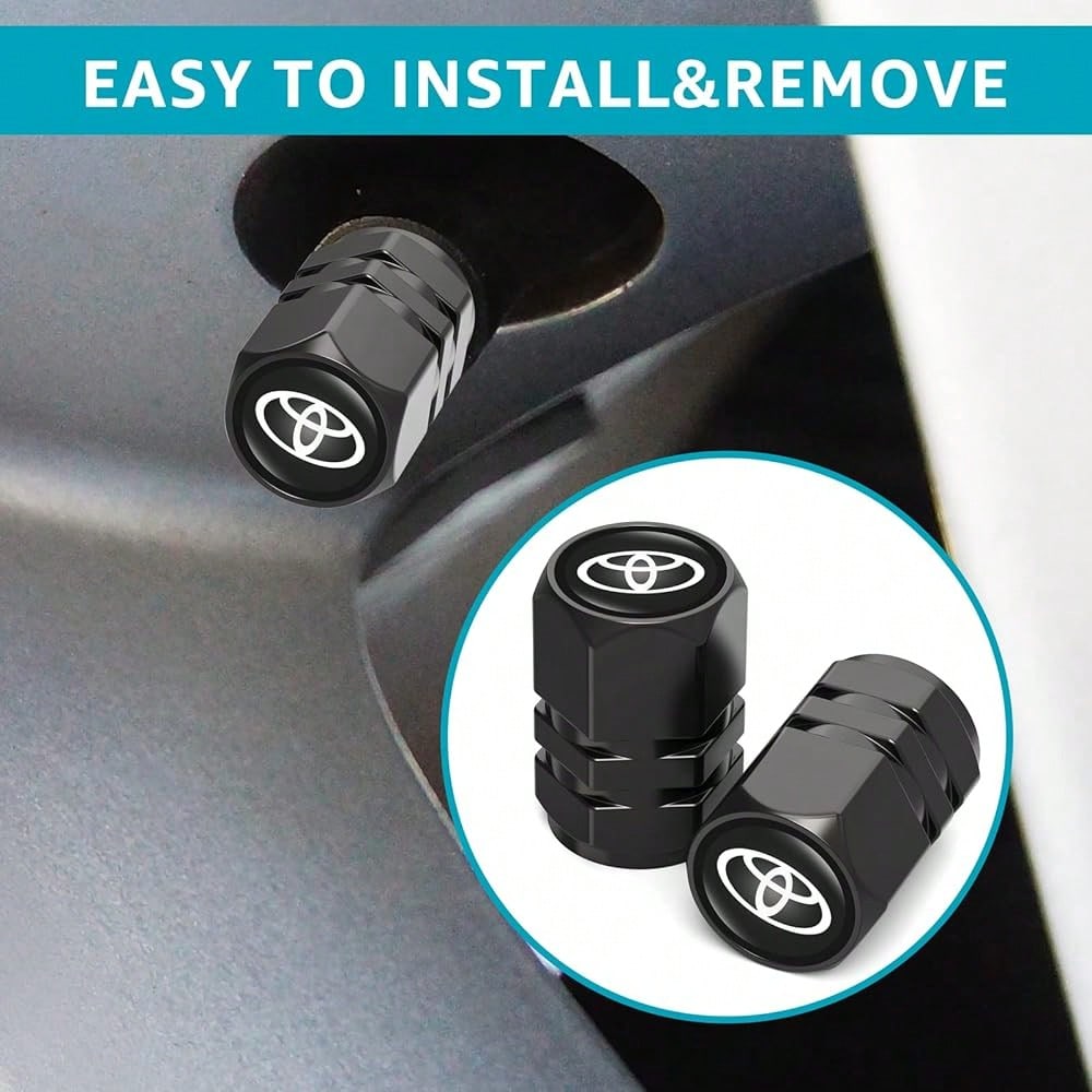 NEW- Tire Valve Caps, Valve Stem Caps Fit, Corolla, RAV4, Highlander, Alloy Car Tire Caps For Corrosion Resistant Leak-Proof Car Accessories, Black