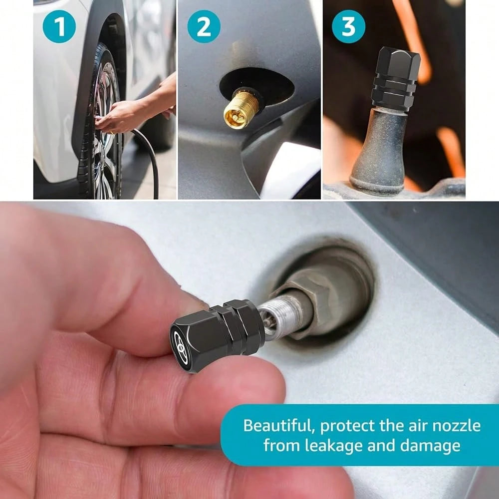NEW- Tire Valve Caps, Valve Stem Caps Fit, Corolla, RAV4, Highlander, Alloy Car Tire Caps For Corrosion Resistant Leak-Proof Car Accessories, Black