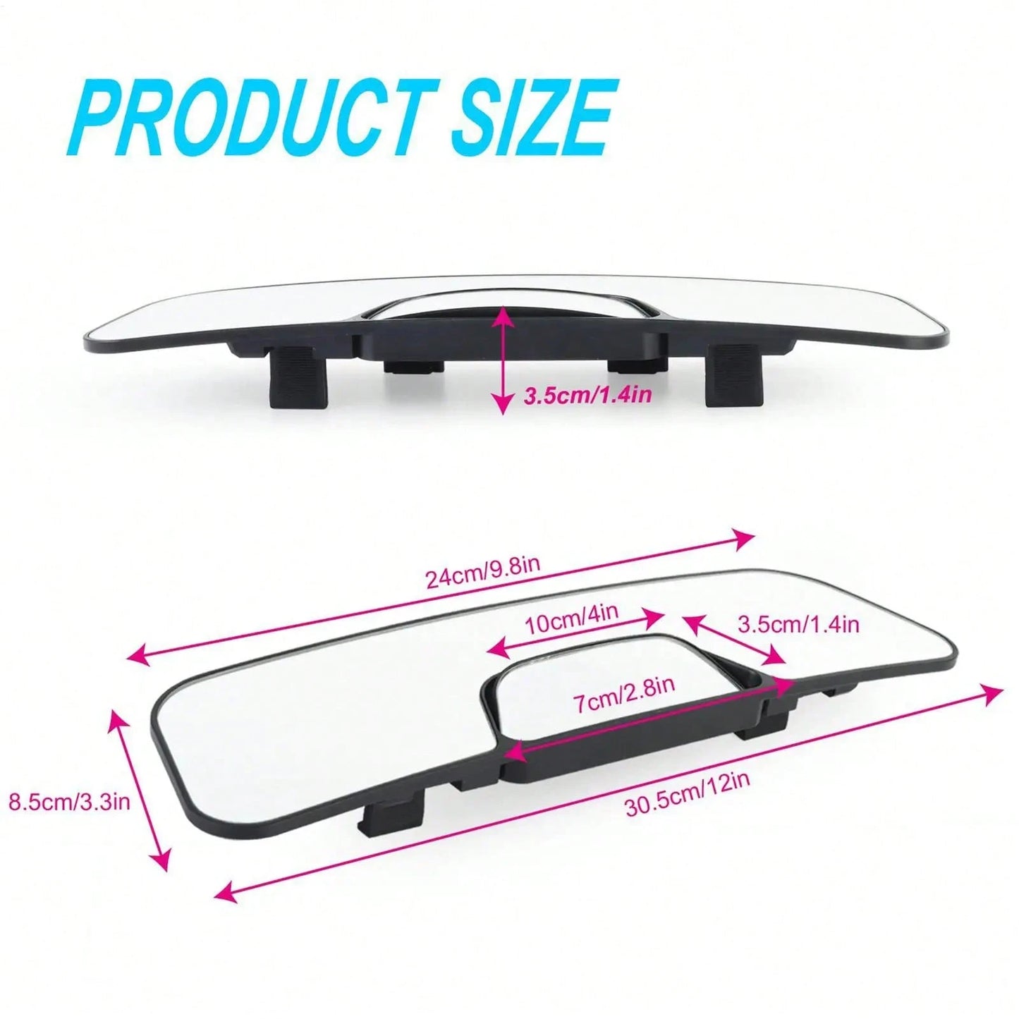New Wide Angle Car Rearview Mirror With Built-In Baby Monitor Sub Mirror Clip-On Convex Blind Spot Elimination Interior Mirror