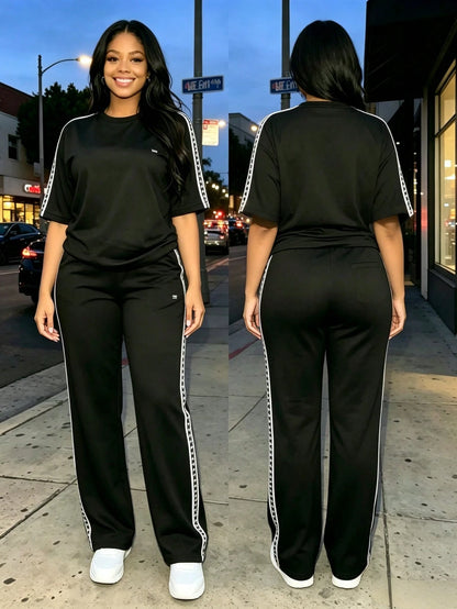 New Women'S Casual Set, Including A Long-Sleeve Solid-Color Top And Wide-Leg Pants For Spring And Summer Commuting, Two Piece Sets Women Outfits