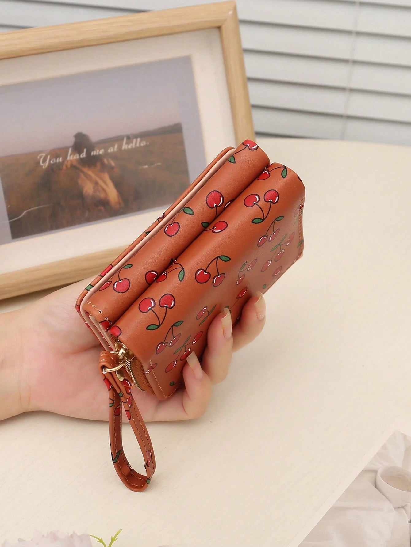 New Women's Short Wallet, Cherry Print Folding Wallet, Zipper Trifold Fashion Clutch Purse With Multiple Card Slots And Coin Pocket, Suitable For Daily Use, Back To School Gift, Birthday Gift, Women G