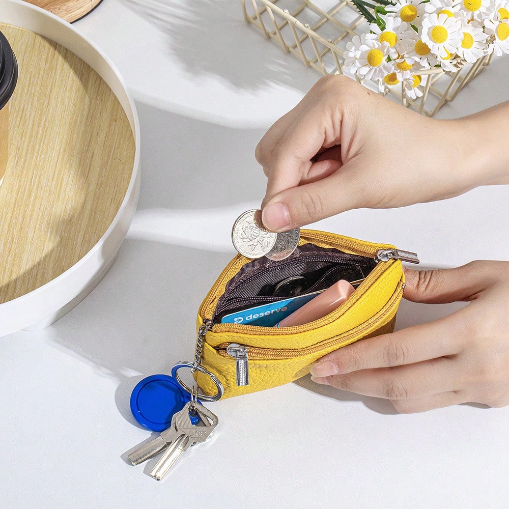 New Women's Wallet Soft PU Leather Zipper Design Large Capacity Coin Purse Portable Storage Bag With Keychain And Coin Compartment,Mini Pouch
