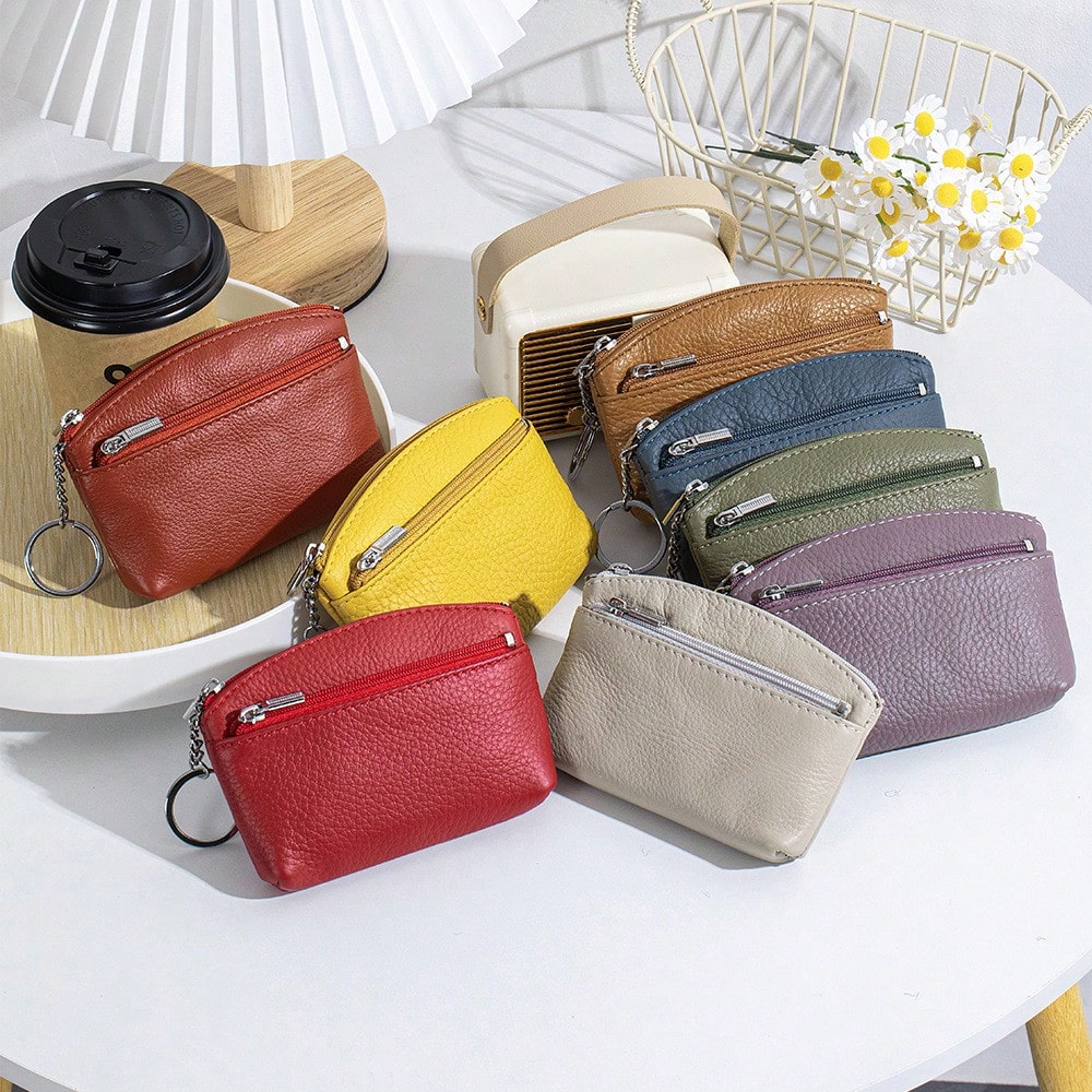 New Women's Wallet Soft PU Leather Zipper Design Large Capacity Coin Purse Portable Storage Bag With Keychain And Coin Compartment,Mini Pouch