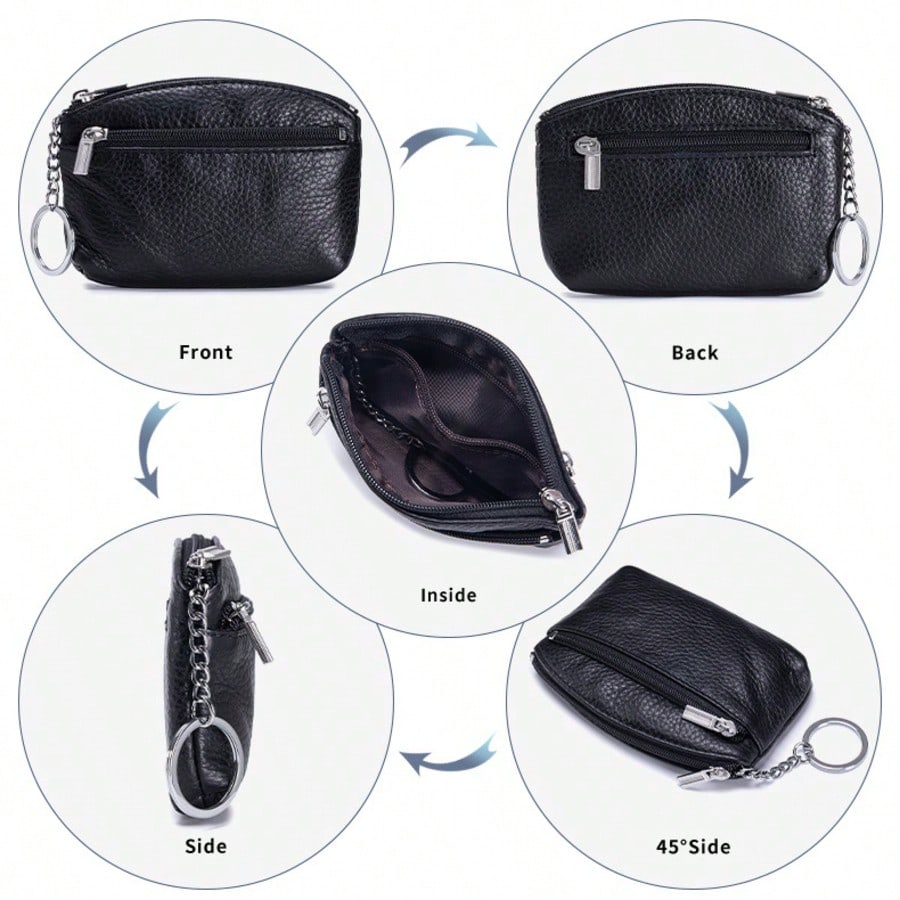 New Women's Wallet Soft PU Leather Zipper Design Large Capacity Coin Purse Portable Storage Bag With Keychain And Coin Compartment,Mini Pouch