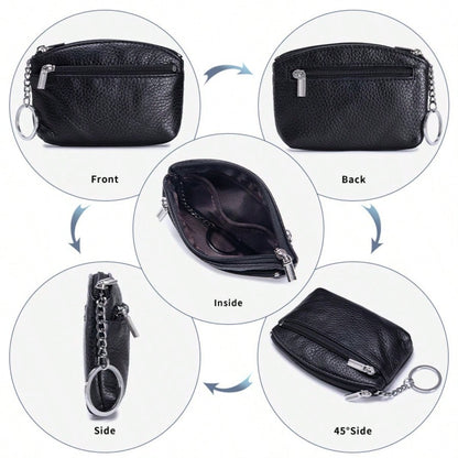 New Women's Wallet Soft PU Leather Zipper Design Large Capacity Coin Purse Portable Storage Bag With Keychain And Coin Compartment,Mini Pouch