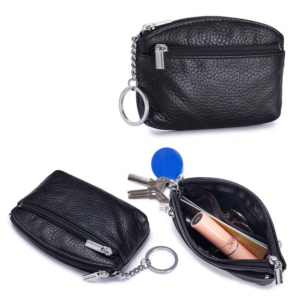 New Women's Wallet Soft PU Leather Zipper Design Large Capacity Coin Purse Portable Storage Bag With Keychain And Coin Compartment,Mini Pouch