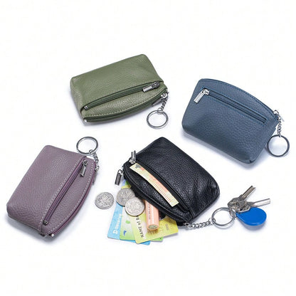 New Women's Wallet Soft PU Leather Zipper Design Large Capacity Coin Purse Portable Storage Bag With Keychain And Coin Compartment,Mini Pouch