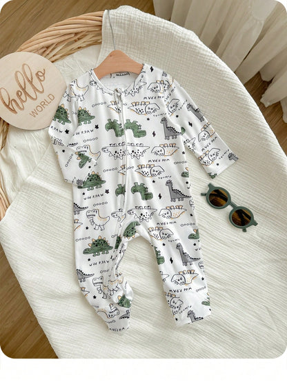 Newborn Baby Boy Cute Casual Knitted Cartoon Pattern Long Sleeve Romper Pajamas