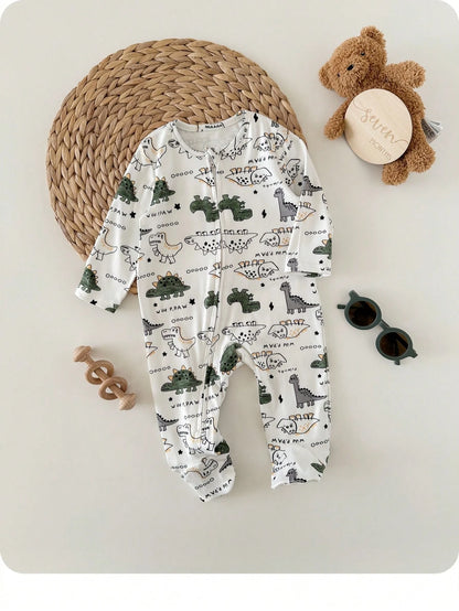 Newborn Baby Boy Cute Casual Knitted Cartoon Pattern Long Sleeve Romper Pajamas