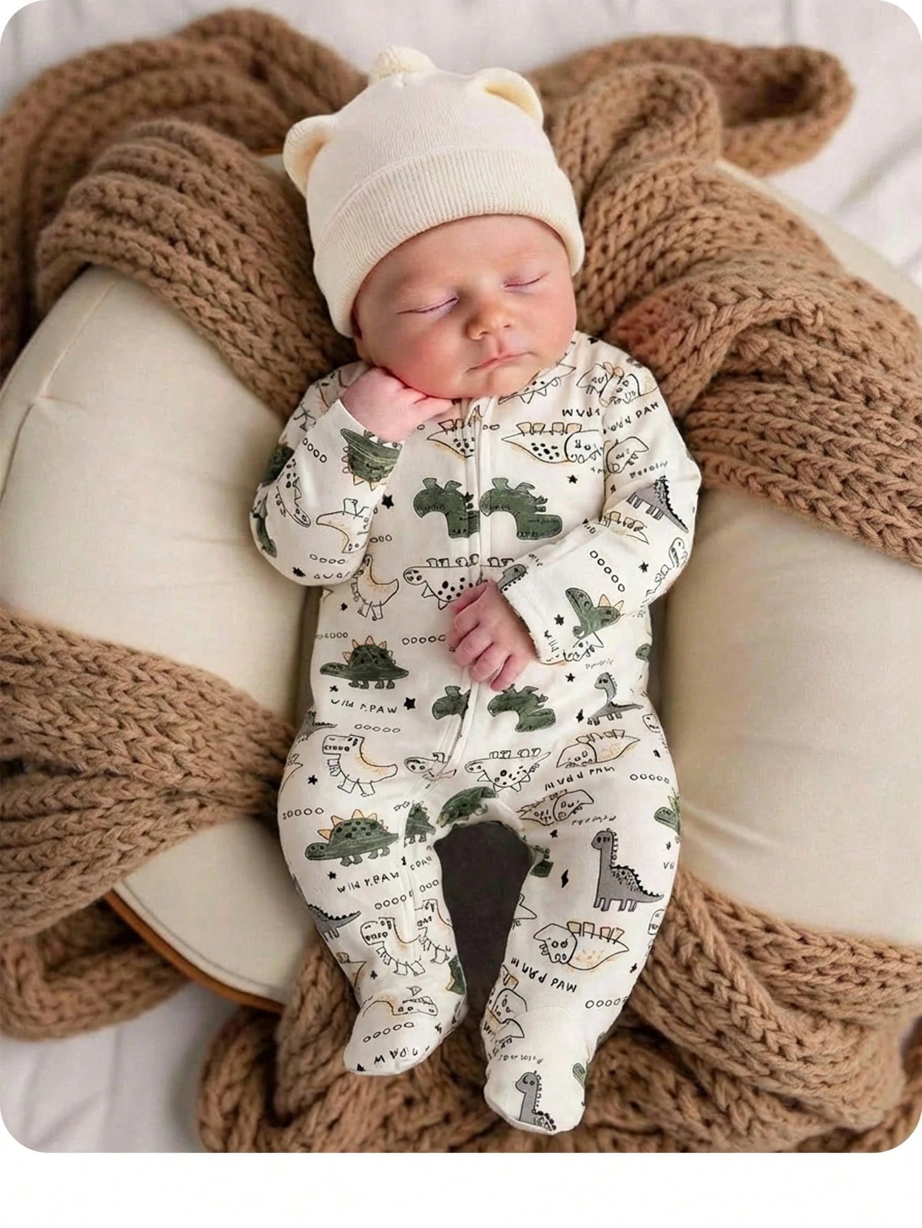 Newborn Baby Boy Cute Casual Knitted Cartoon Pattern Long Sleeve Romper Pajamas