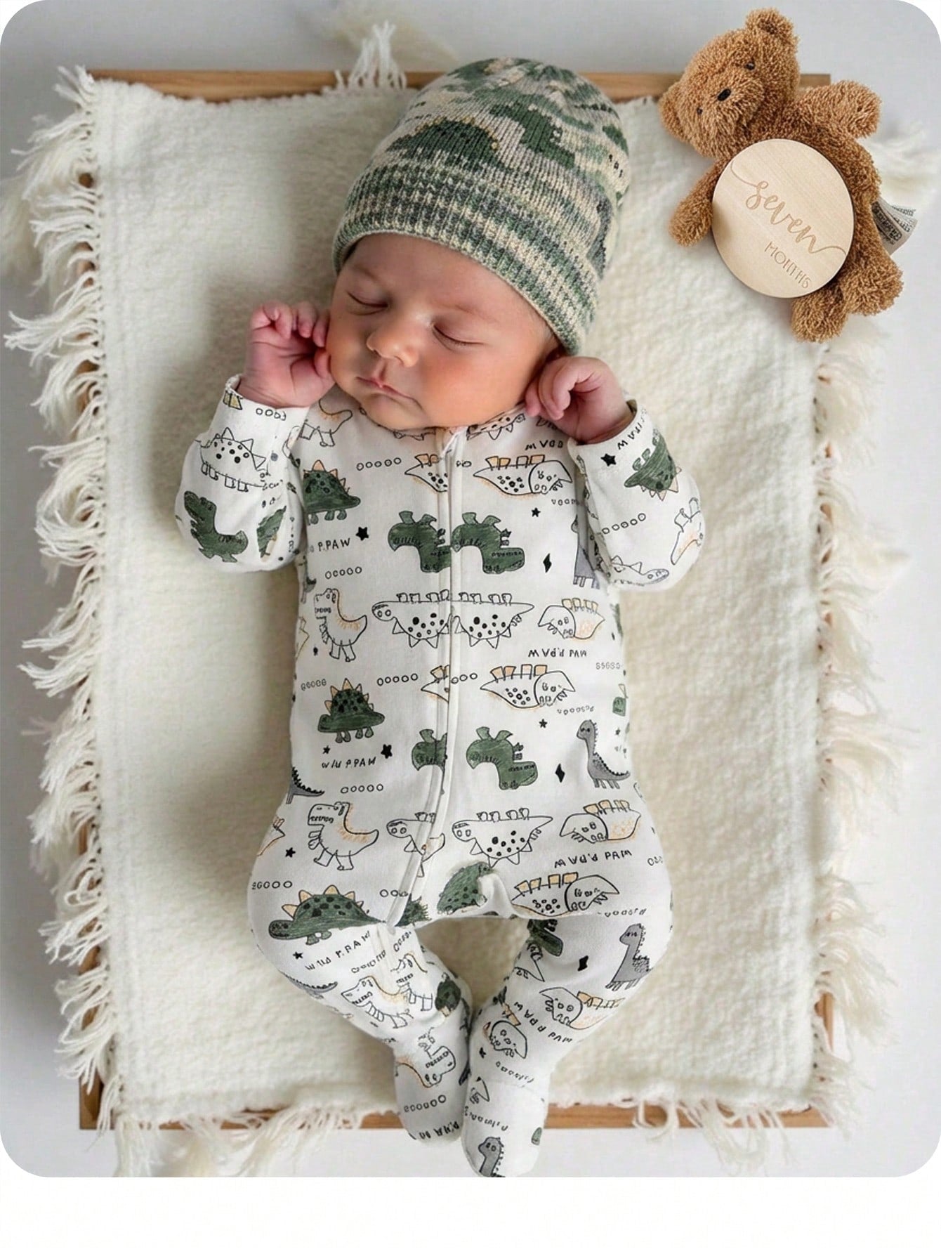 Newborn Baby Boy Cute Casual Knitted Cartoon Pattern Long Sleeve Romper Pajamas
