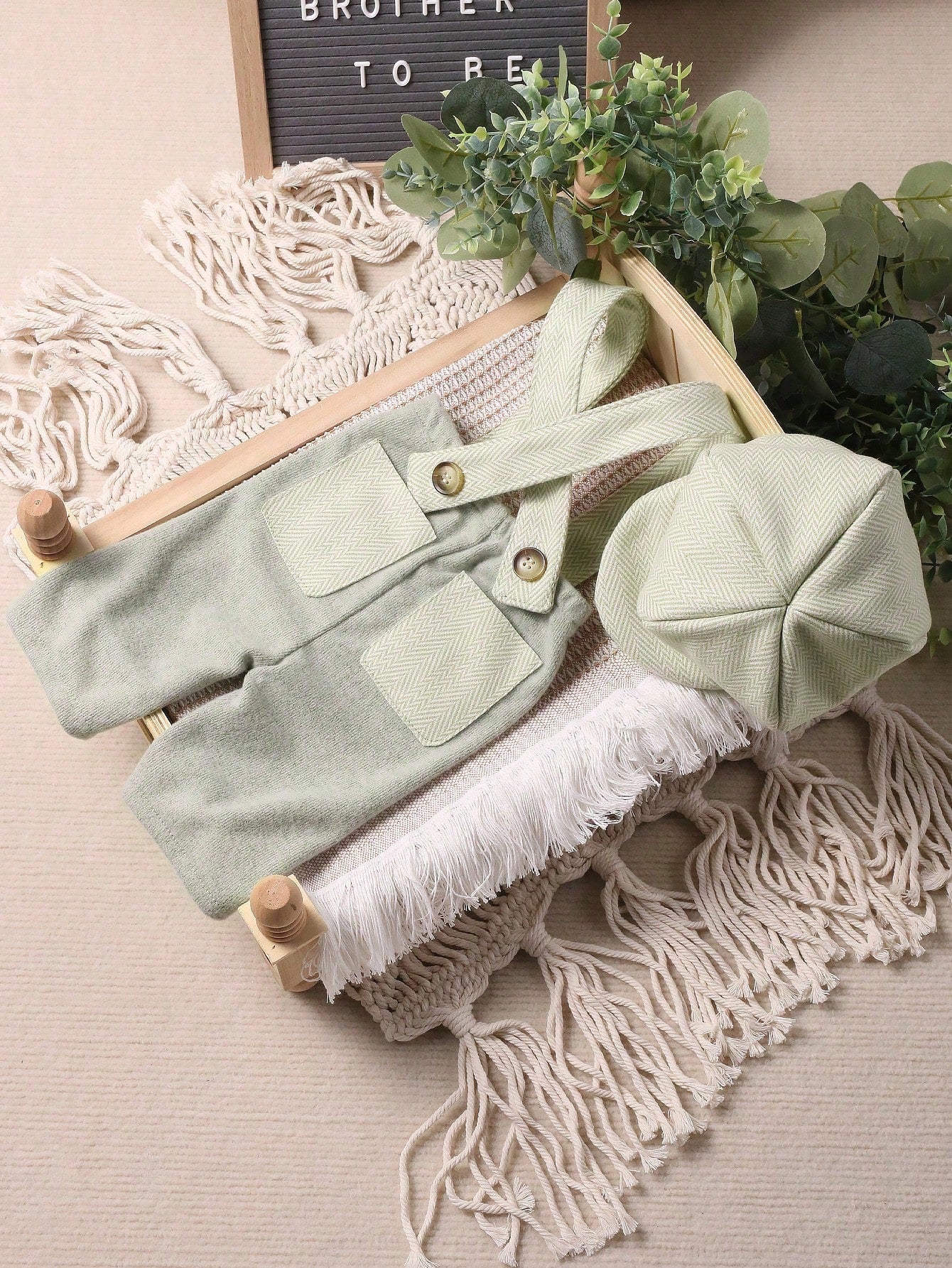 Newborn Baby Boy Photography Dual Pocket Suspender Jumpsuit & Hat