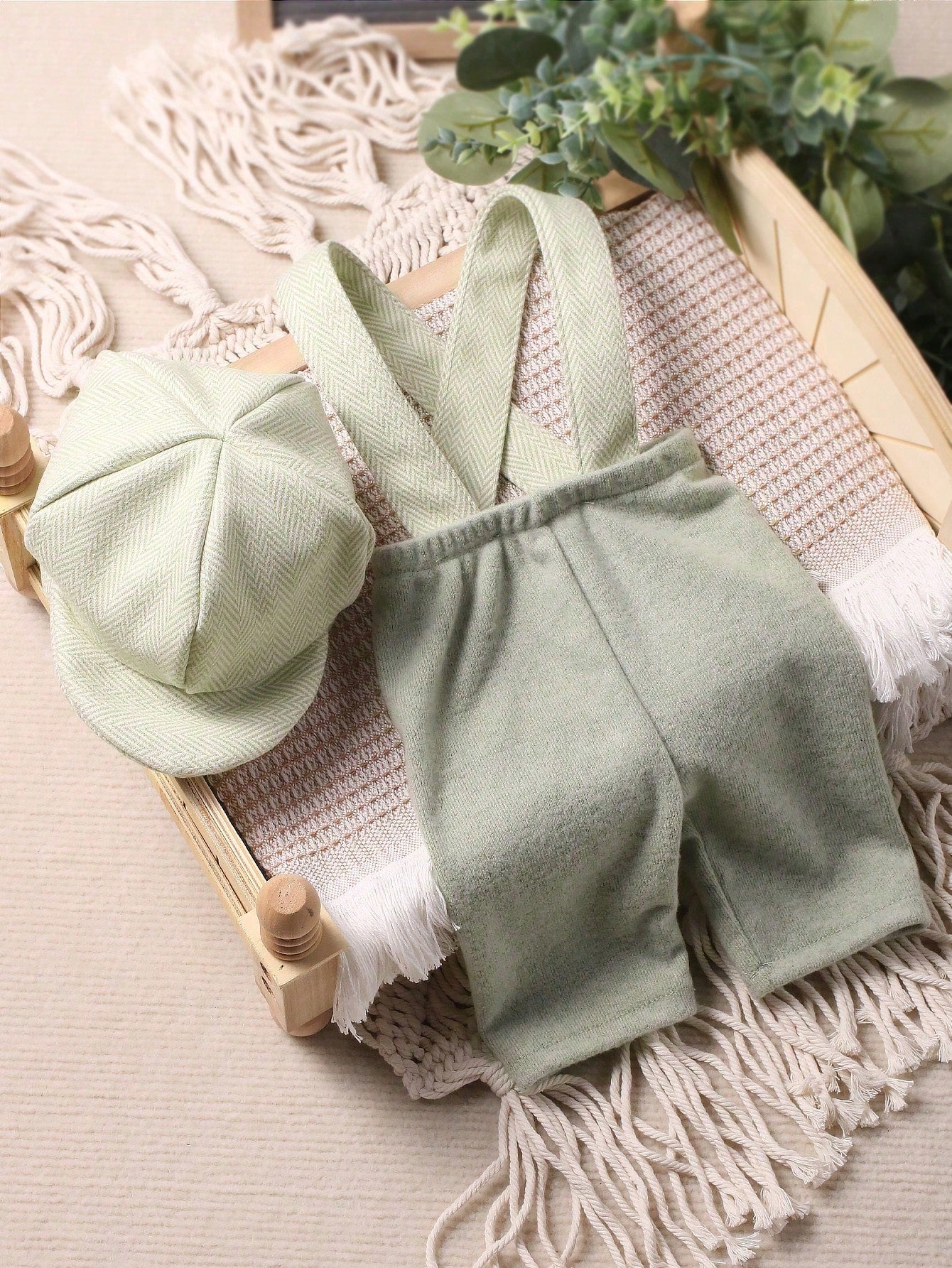 Newborn Baby Boy Photography Dual Pocket Suspender Jumpsuit & Hat