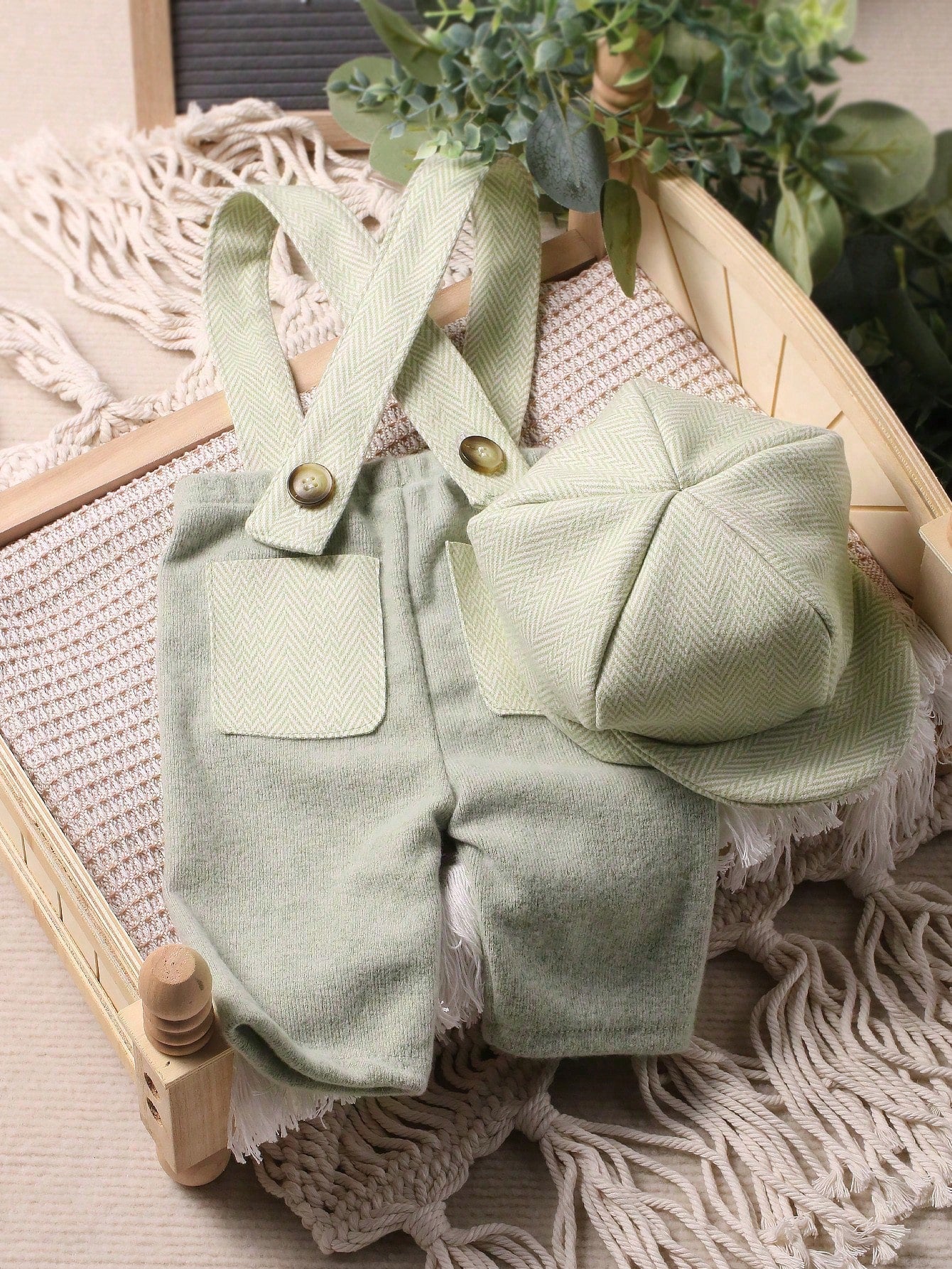 Newborn Baby Boy Photography Dual Pocket Suspender Jumpsuit & Hat