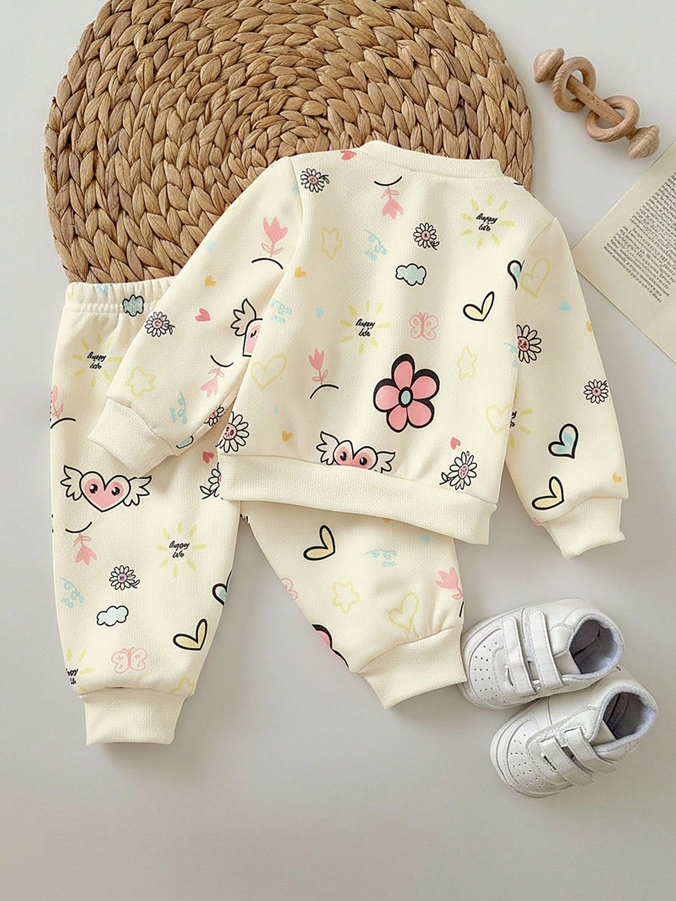Newborn Baby Girl Loose Casual Comfortable Round Neck Cartoon Pattern Outfit Set