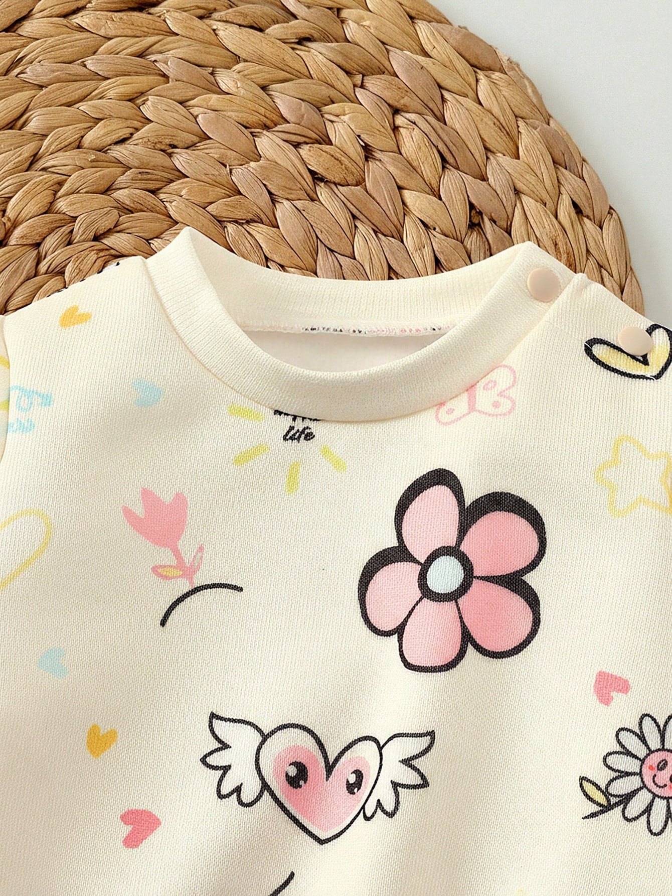 Newborn Baby Girl Loose Casual Comfortable Round Neck Cartoon Pattern Outfit Set