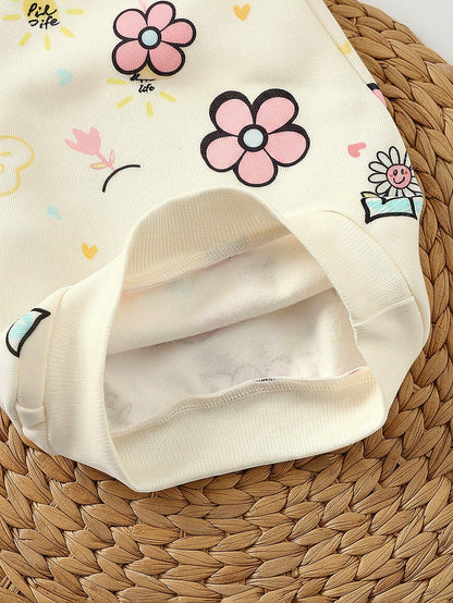 Newborn Baby Girl Loose Casual Comfortable Round Neck Cartoon Pattern Outfit Set