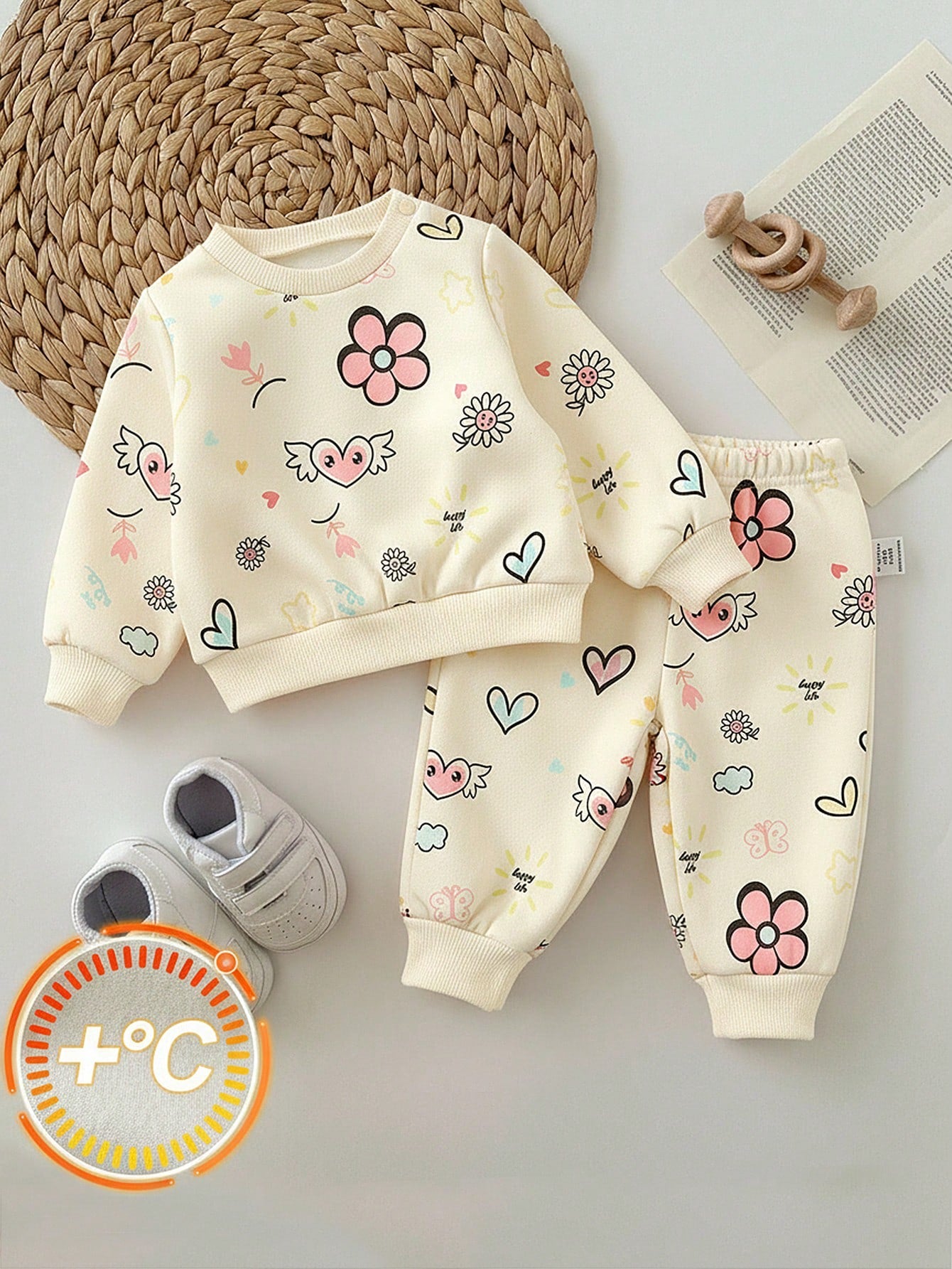 Newborn Baby Girl Loose Casual Comfortable Round Neck Cartoon Pattern Outfit Set