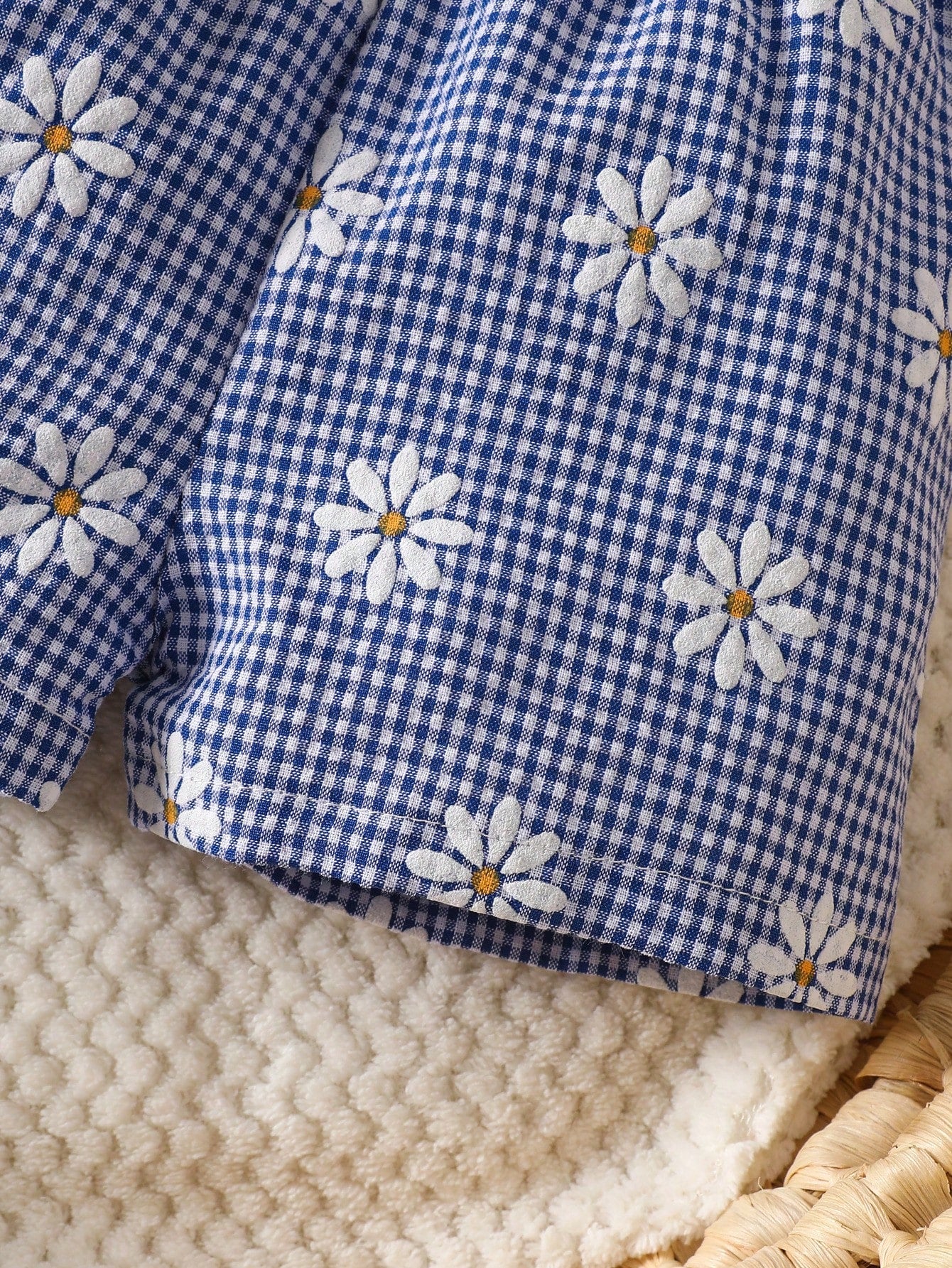 Newborn Baby Girl's Blue And White Checkered Bow-Tie Romper Set With Shorts Cute Fresh Summer Vacation Style In Shades Of Blue Photo Shoots