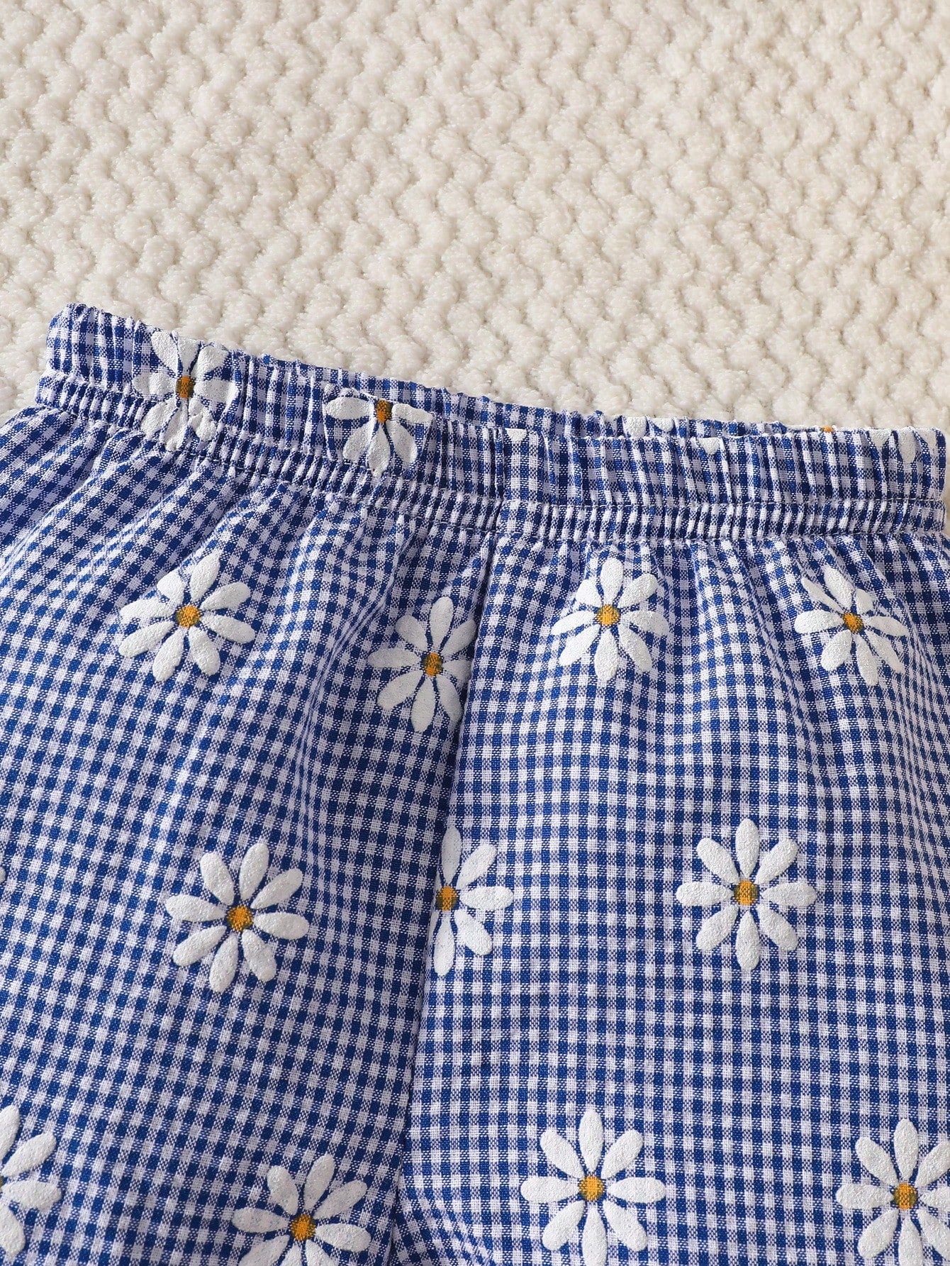 Newborn Baby Girl's Blue And White Checkered Bow-Tie Romper Set With Shorts Cute Fresh Summer Vacation Style In Shades Of Blue Photo Shoots