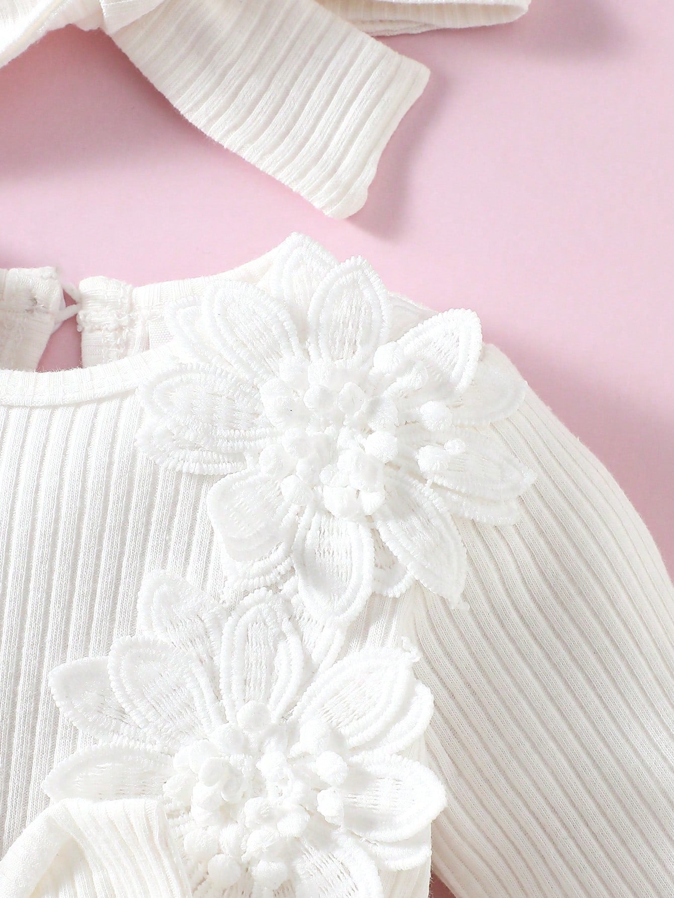 Newborn Baby Girl White Pit Stripe Embroidery Flower Bow Splicing Mesh DressHeadband 2-Piece Set Elegant Party Cruise Autumn Winter Clothes Wedding