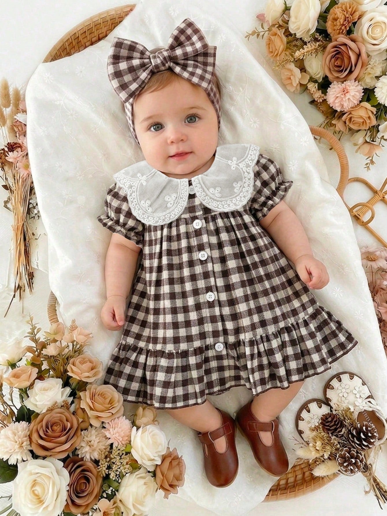Newborn Cute Cartoon Heart Pattern Suspender Bow Decor Princess Dress, Suitable For Spring/Summer Outings, Vacations And Parties