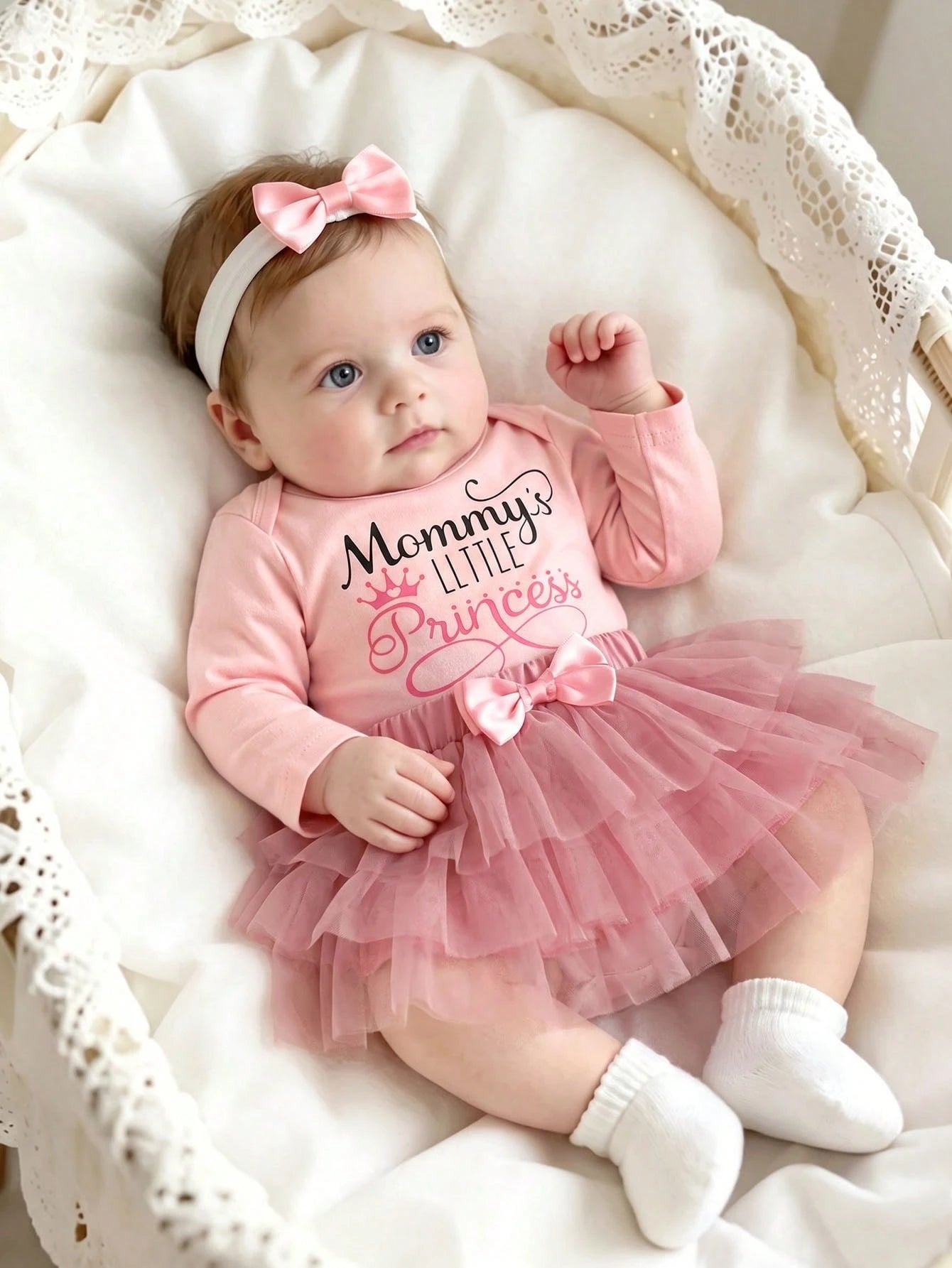 Newborn Girl Photography Props Baby Girl Coming Outfit 1 Month Baby Girl Romper Props With TUTU Skirt And Bow Headband Newborn Shower Gift
