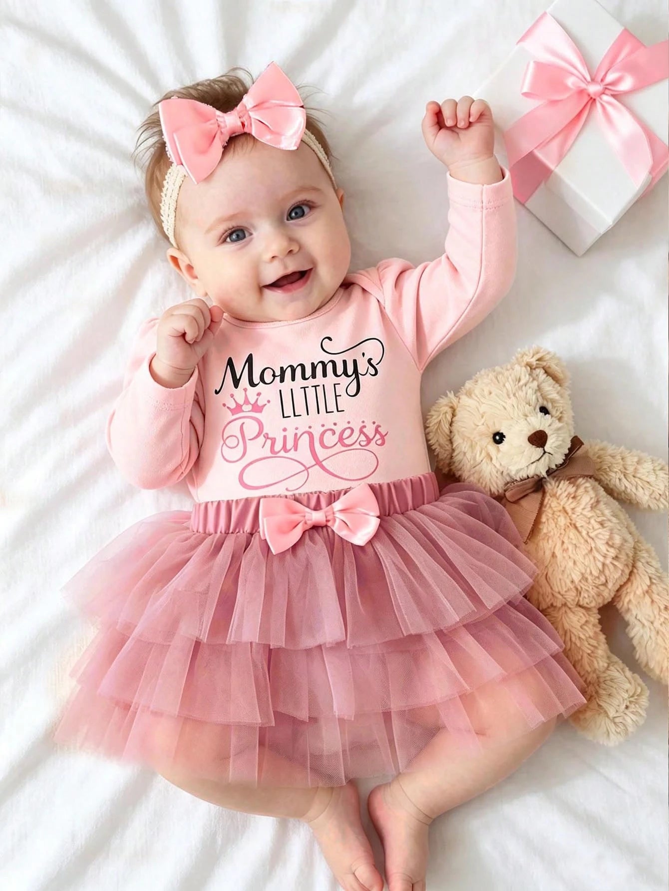 Newborn Girl Photography Props Baby Girl Coming Outfit 1 Month Baby Girl Romper Props With TUTU Skirt And Bow Headband Newborn Shower Gift