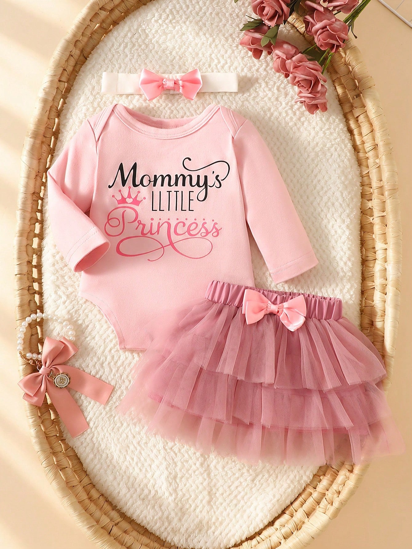 Newborn Girl Photography Props Baby Girl Coming Outfit 1 Month Baby Girl Romper Props With TUTU Skirt And Bow Headband Newborn Shower Gift