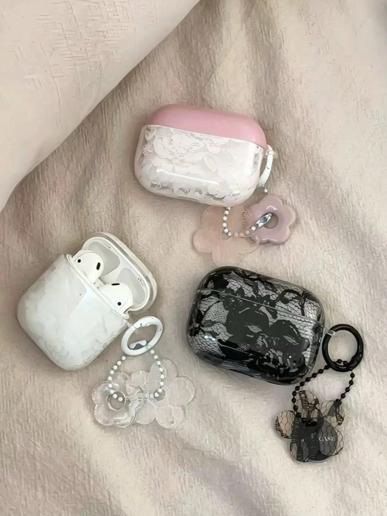 Niche Creative Lace Flower Protective Case Suitable For AirPods 3, With Pendant, For Apple Pro 3rd Gen, 4/2nd Gen Pro Wireless Bluetooth Earphones
