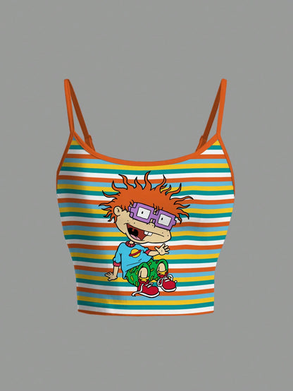 Nick 90s| Women's Cartoon Character & Striped Print Camisole