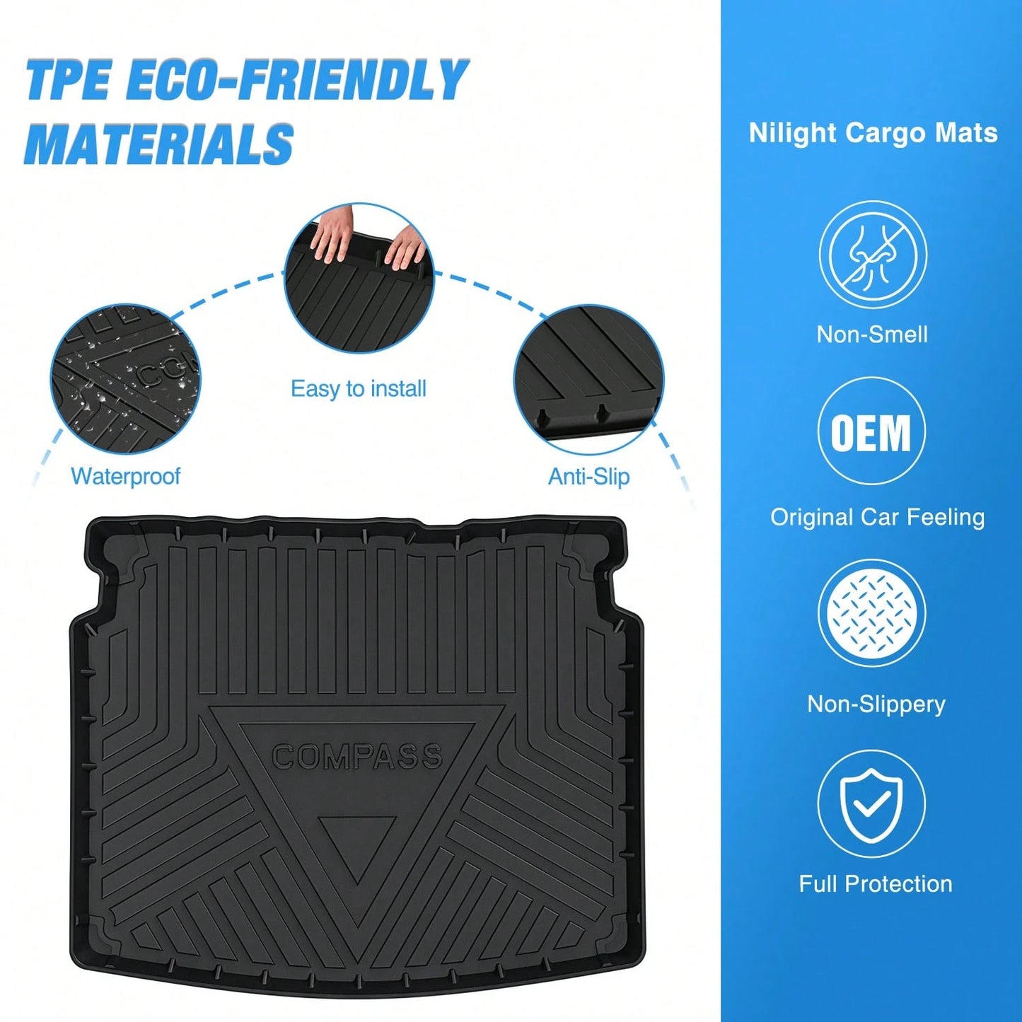 Nilight Cargo Mats Compatible With Jeep Compass 2017 2018 2019 2020 2021 2022 2023 2024 2025,All Weather Protection Heavy Duty Cargo Liners