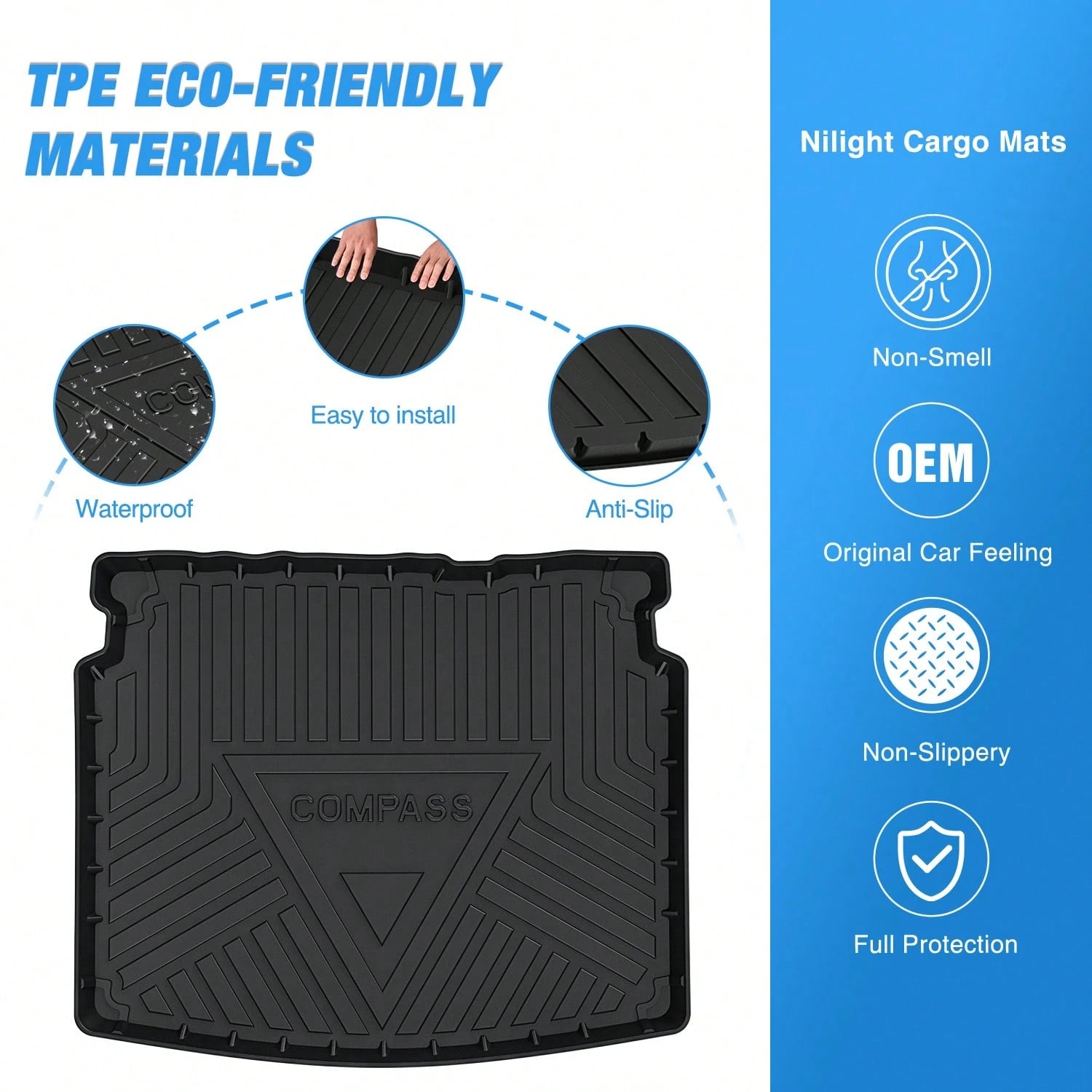 Nilight Cargo Mats Compatible With Jeep Compass 2017 2018 2019 2020 2021 2022 2023 2024 2025,All Weather Protection Heavy Duty Cargo Liners