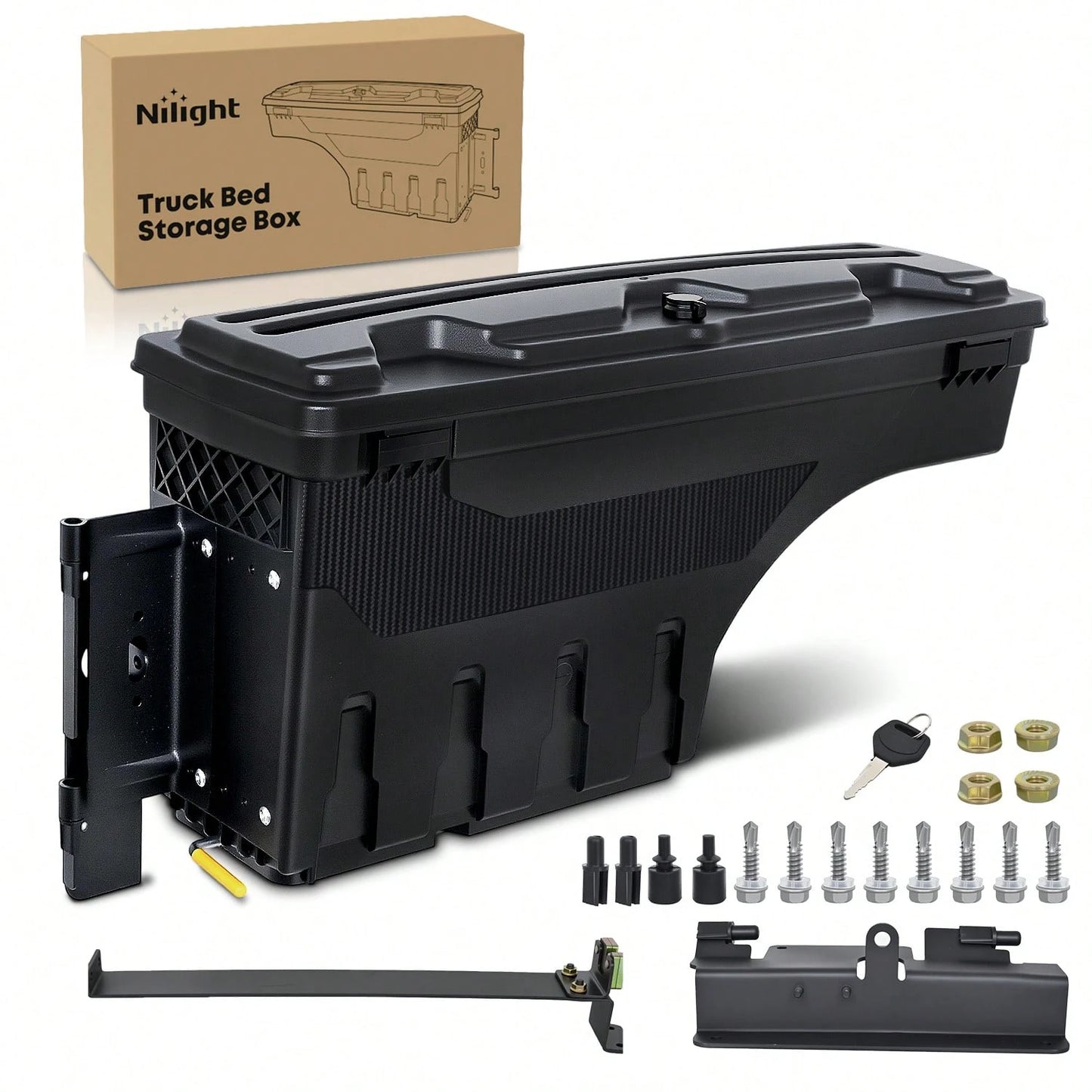 Nilight Truck Bed Tool Box Left Driver Side Truck Toolbox Compatible With Silvera Do GMC Sierra 1500 2500 3500 2007-2018 Swing Case Truck Bed Storage Box W Lockable Lid Waterproof Wheel Well Toolbox