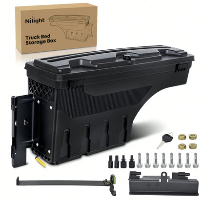 Nilight Truck Bed Tool Box Left Driver Side Truck Toolbox Compatible With Silvera Do GMC Sierra 1500 2500 3500 2007-2018 Swing Case Truck Bed Storage Box W Lockable Lid Waterproof Wheel Well Toolbox