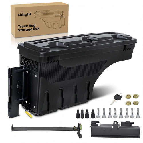 Nilight Truck Bed Tool Box Left Driver Side Truck Toolbox Compatible With Silvera Do GMC Sierra 1500 2500 3500 2007-2018 Swing Case Truck Bed Storage Box W Lockable Lid Waterproof Wheel Well Toolbox