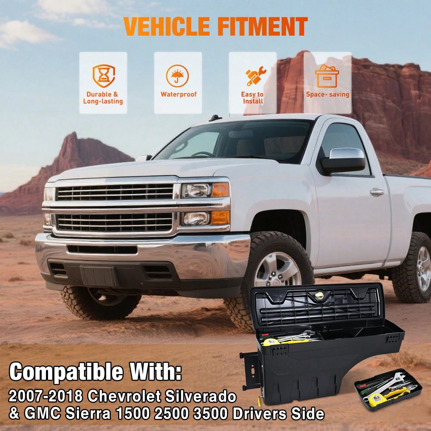 Nilight Truck Bed Tool Box Left Driver Side Truck Toolbox Compatible With Silvera Do GMC Sierra 1500 2500 3500 2007-2018 Swing Case Truck Bed Storage Box W Lockable Lid Waterproof Wheel Well Toolbox