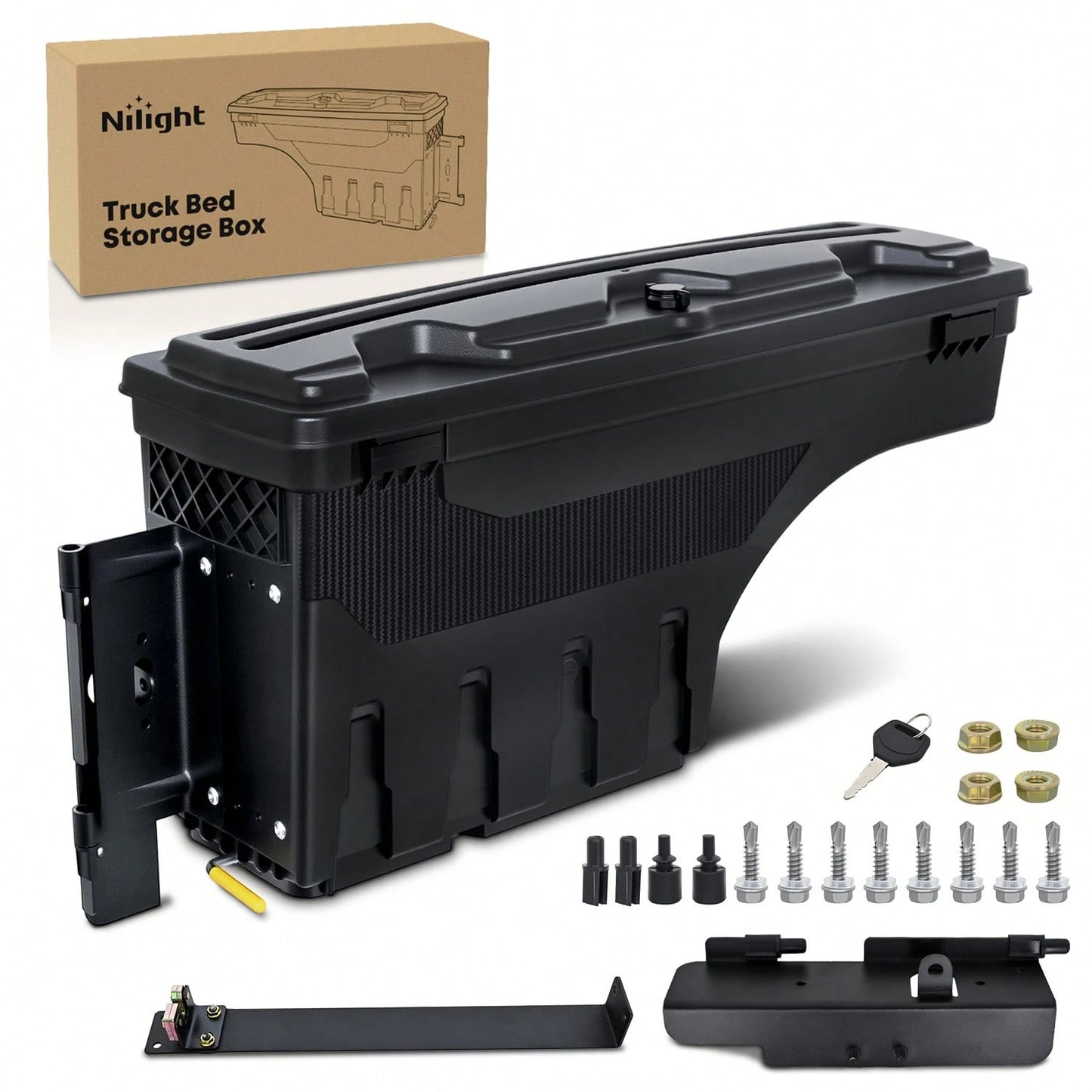 Nilight Truck Bed Tool Box Left Drivers Side Truck Tool Box Compatible With Toyota Tundra 2007-2021 ABS Swing Case Truck Bed Storage Box With Lockable Lid Waterproof Wheel Well Toolbox Black