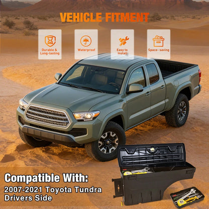 Nilight Truck Bed Tool Box Left Drivers Side Truck Tool Box Compatible With Toyota Tundra 2007-2021 ABS Swing Case Truck Bed Storage Box With Lockable Lid Waterproof Wheel Well Toolbox Black