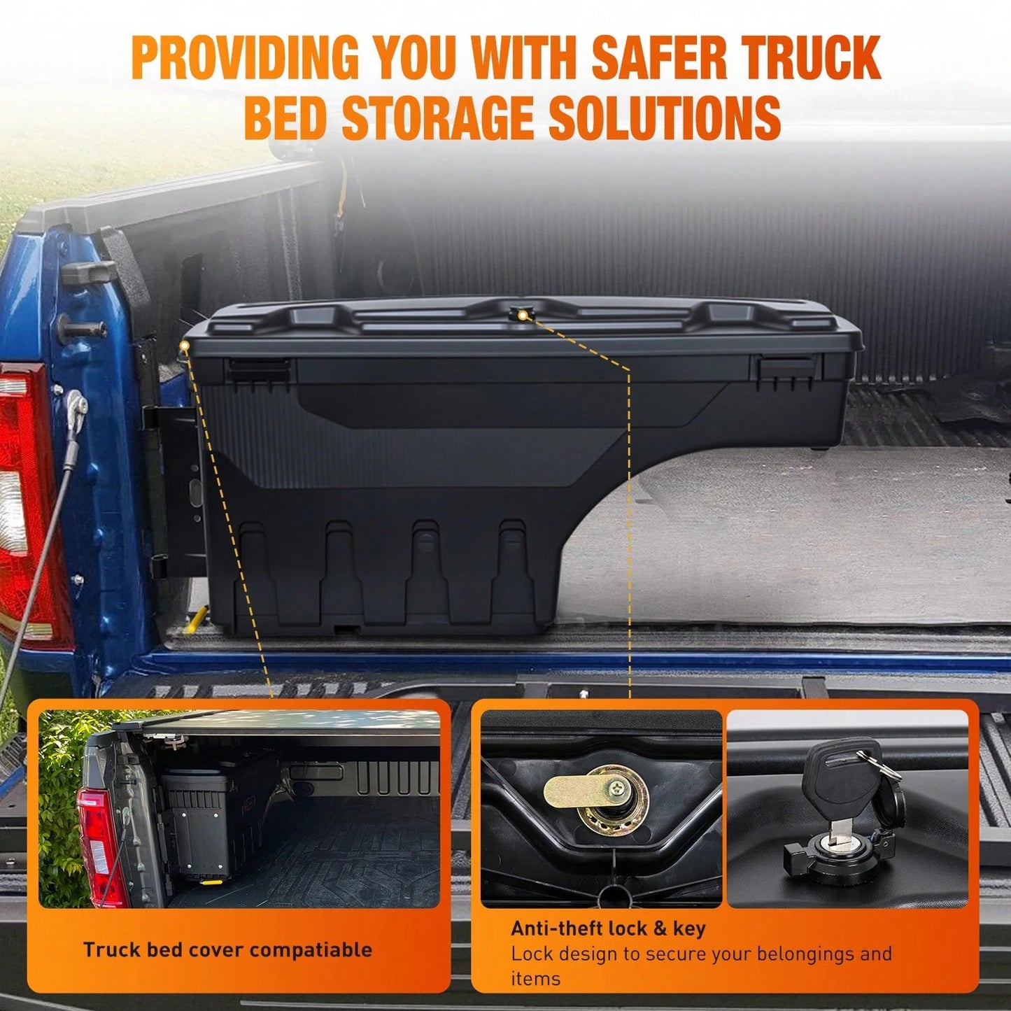 Nilight Truck Bed Tool Box Left Drivers Side Truck Tool Box Compatible With Toyota Tundra 2007-2021 ABS Swing Case Truck Bed Storage Box With Lockable Lid Waterproof Wheel Well Toolbox Black