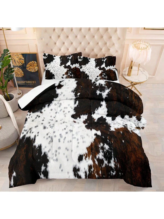 NINENINE Black White Cow Print Comforter Set Twin/Full/Queen/King, Western Farmhouse Cow Print Bedding In A Bag, Rustic Cowhide Comforter Set Bedroom Decor