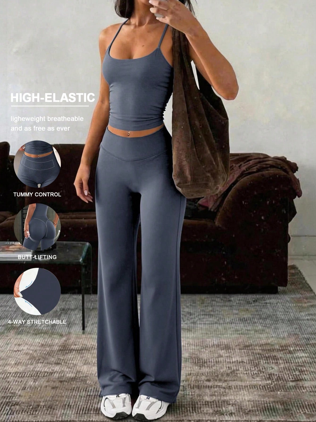 NOIRLYN Women's Sports Two Pieces Summer Sexy Tank Top With Breast Pad And High Waist Hip Straight Pants Are Suitable For Yoga Gym