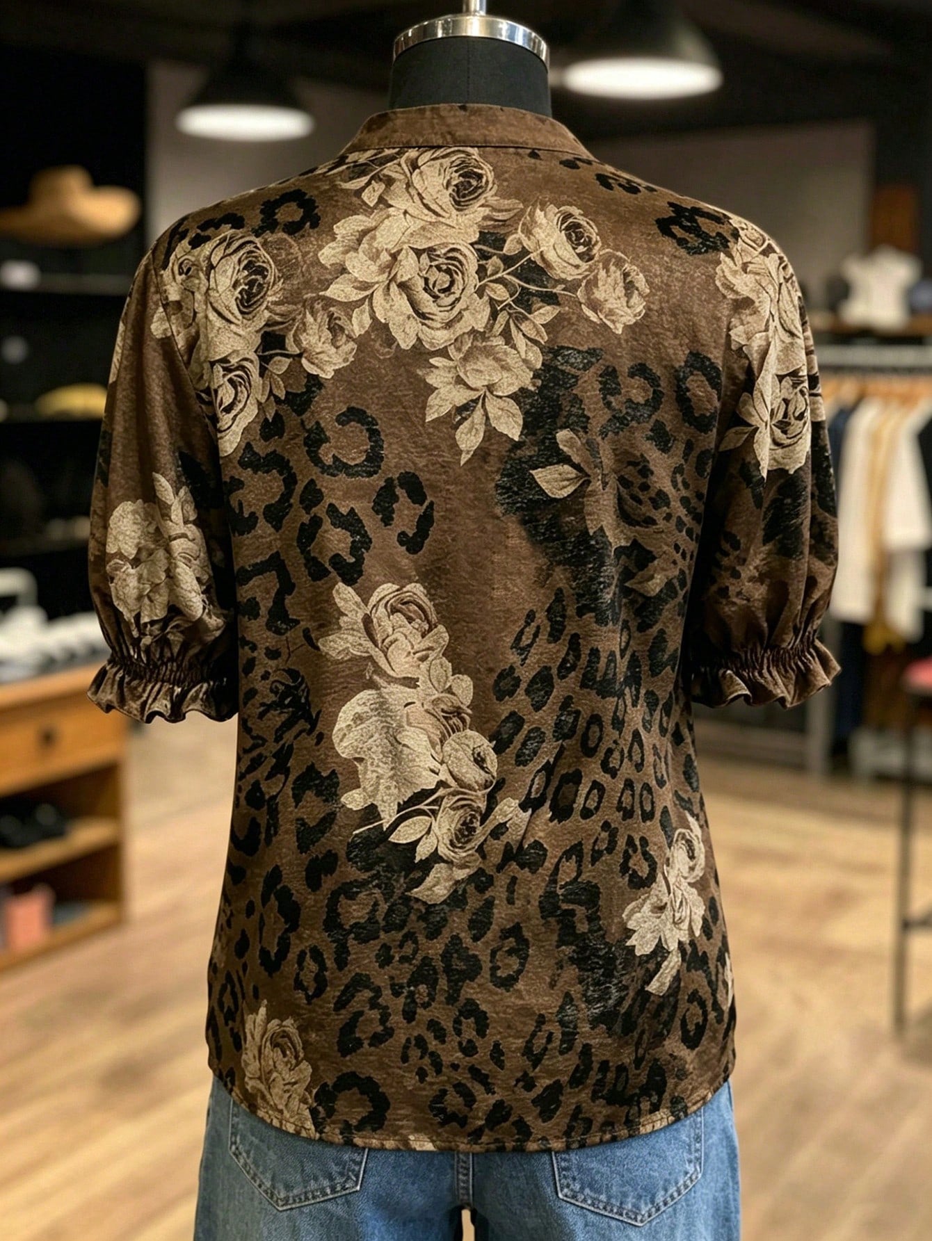 NostaNoir Women's Vintage Leopard & Floral Print Short Sleeve Shirt, Summer