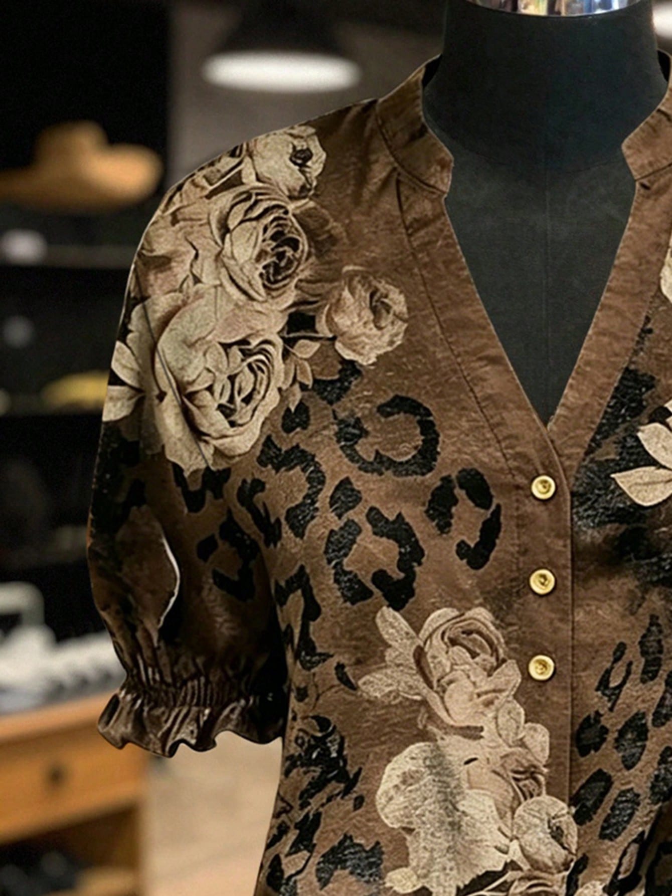 NostaNoir Women's Vintage Leopard & Floral Print Short Sleeve Shirt, Summer