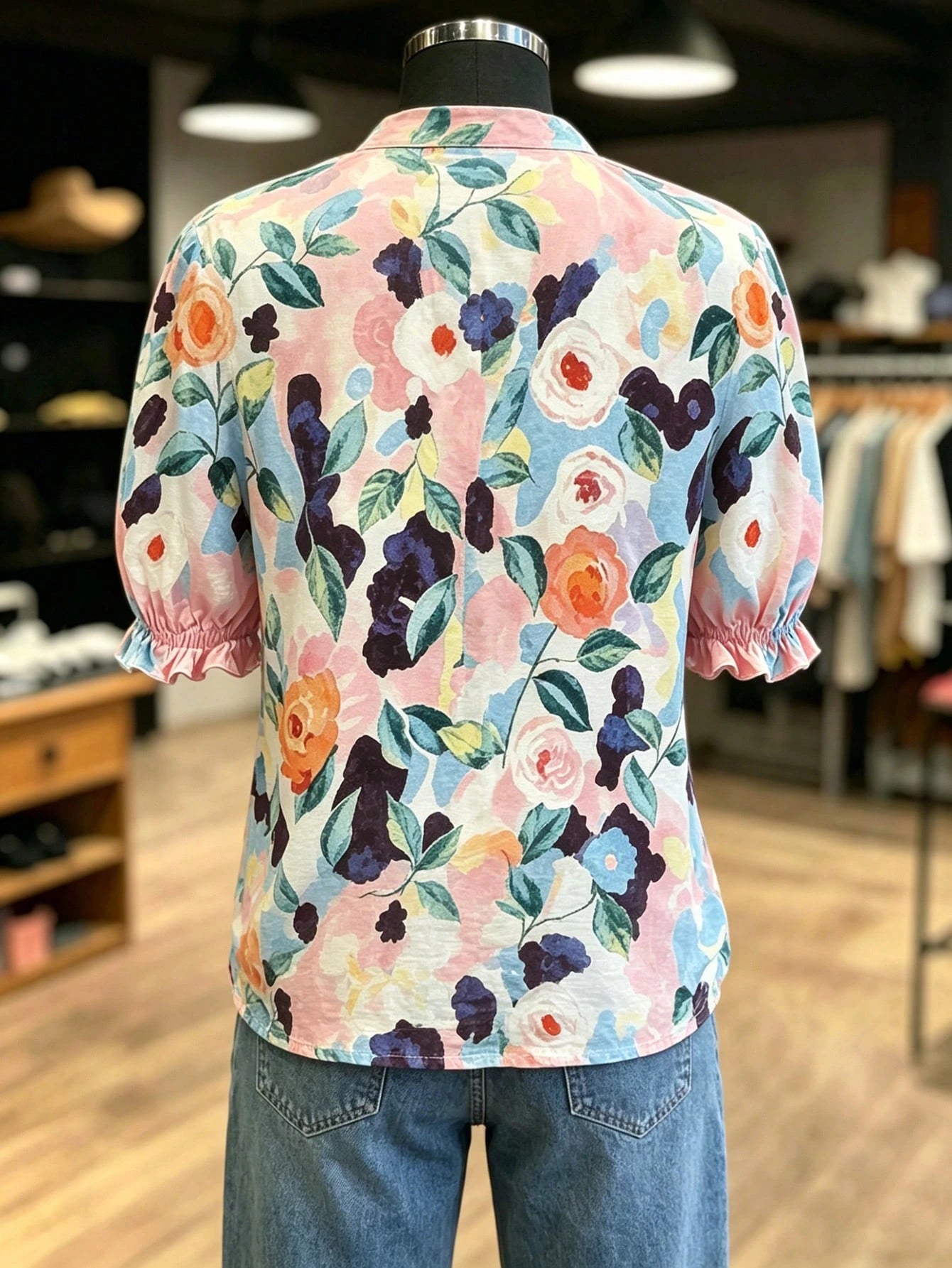 NostaNoir Women's Vintage Leopard & Floral Print Short Sleeve Shirt, Summer