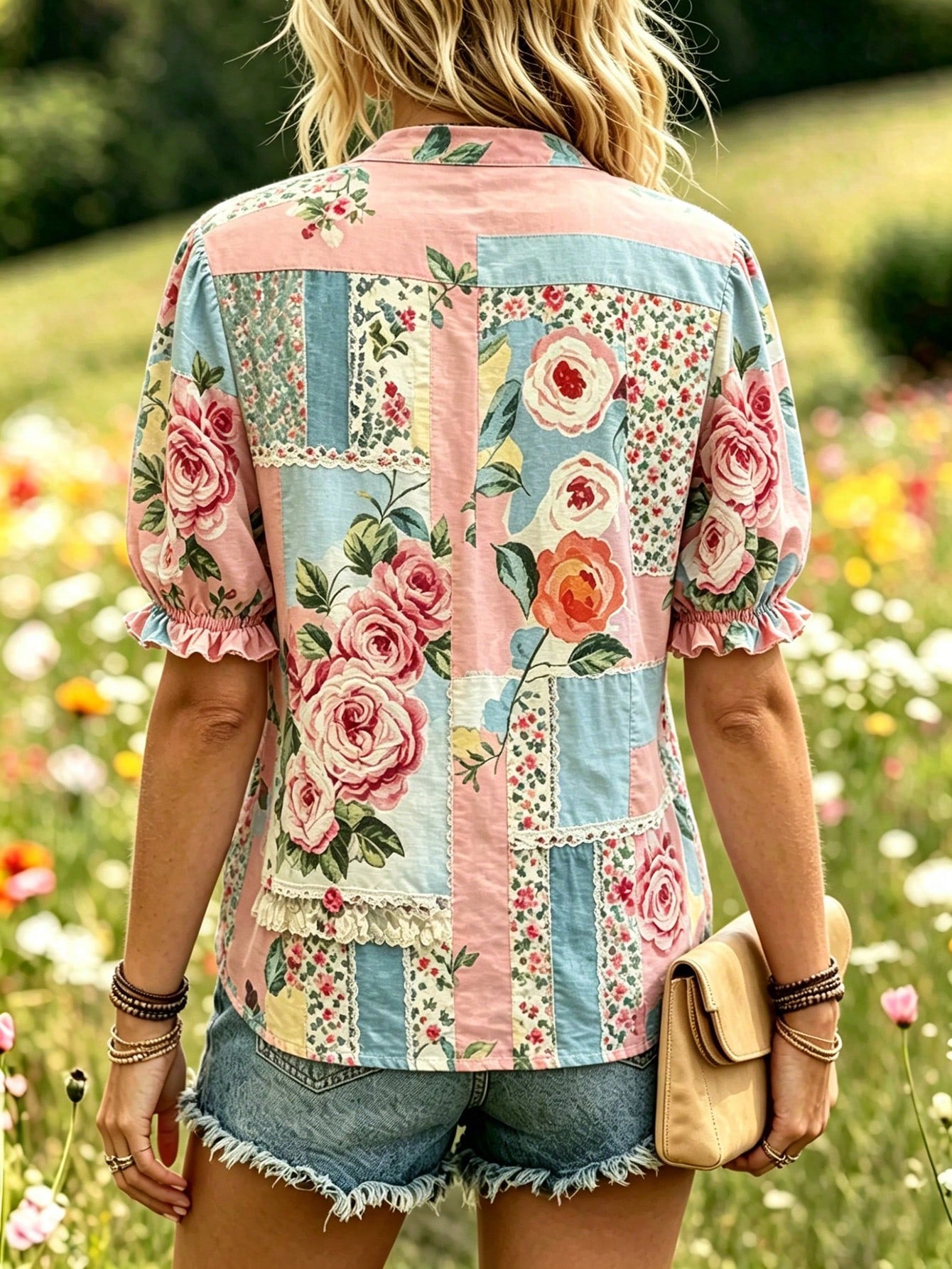 NostaNoir Women's Vintage Leopard & Floral Print Short Sleeve Shirt, Summer