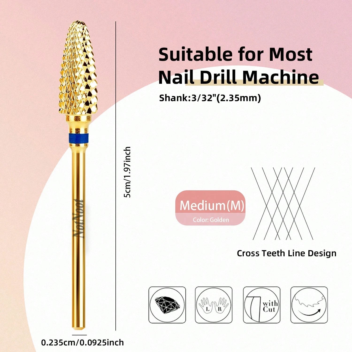 NotNoot 3/32" Tungsten Carbide Nail Drill Bits- Quick & Removal Of Acrylic & Gel, Professional Grade Tapered Tungsten Drill Bit Set For Manicure, Pedicure, Nail Care