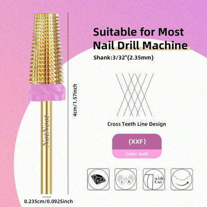 NotNoot Professional Carbide Steel Cross Cone 5-In-1 Flat Top Electric Nail Drill Bit 3/32 Inch Electric Nail Drill Accessory Nail Gel Polish Removal Tool